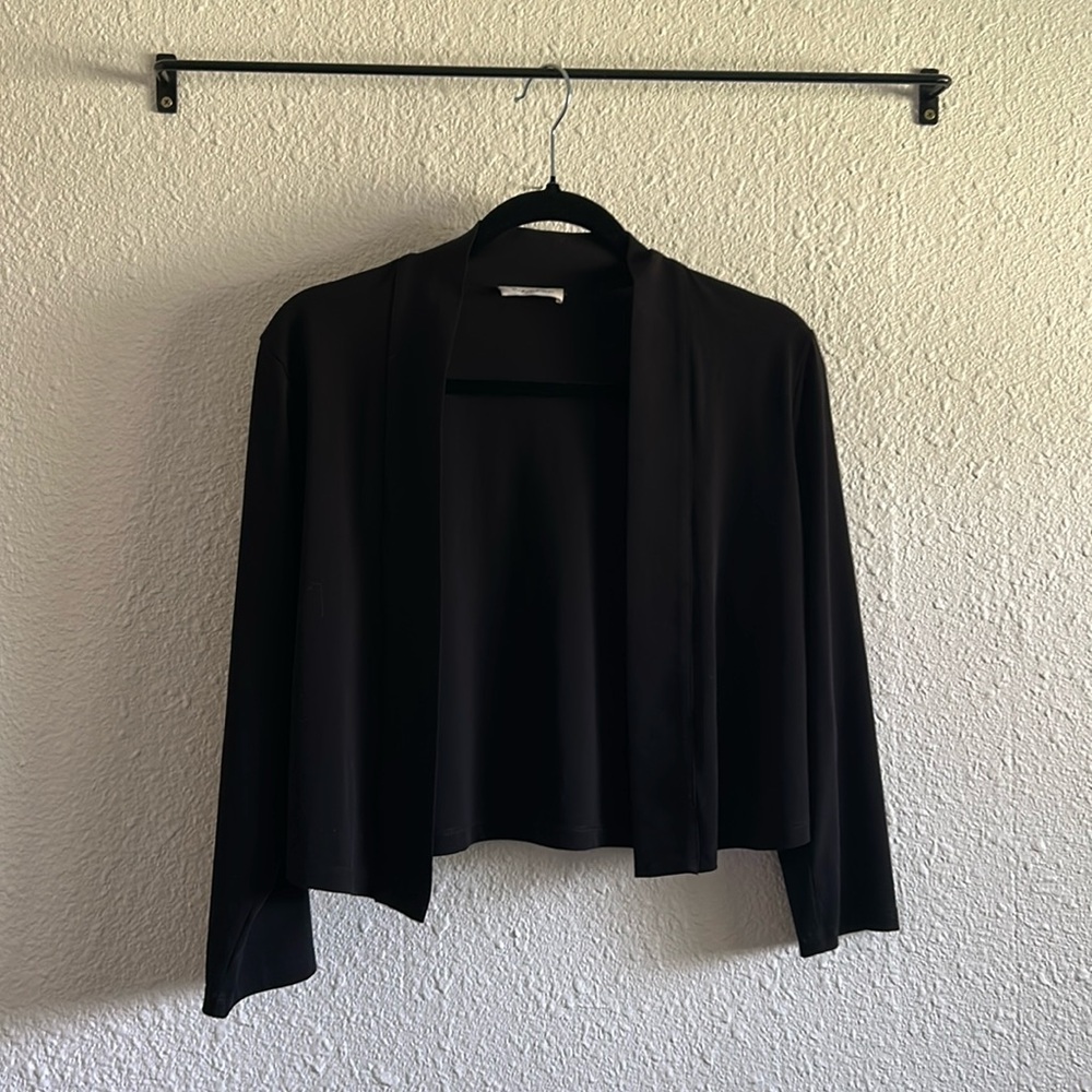 Cropped Lightweight Open Front Black 3/4 Sleeve